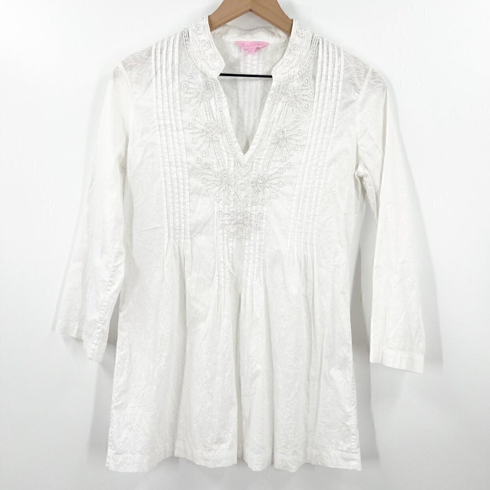 Lilly Pulitzer Sarasota Tunic Beaded Resort White